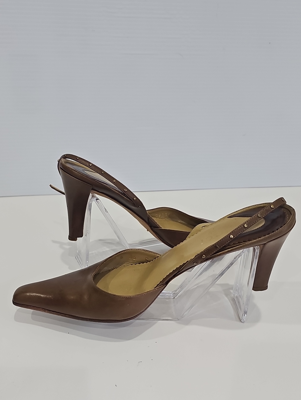 GUCCI Brown Leather Heel Size 6 Slingback Pumps pointed - Picture 3 of 14